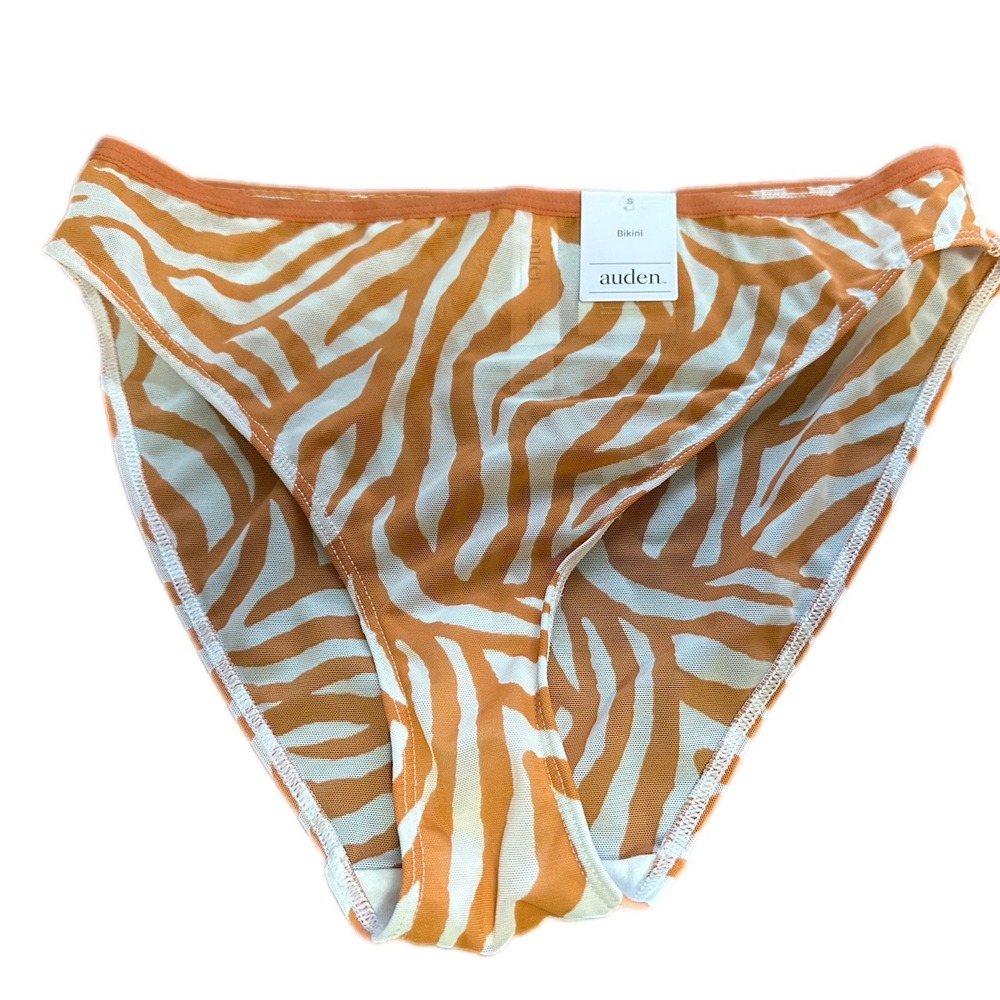 Auden Bikini Orange White Zebra Print Mesh Bikini Bottoms Size S
